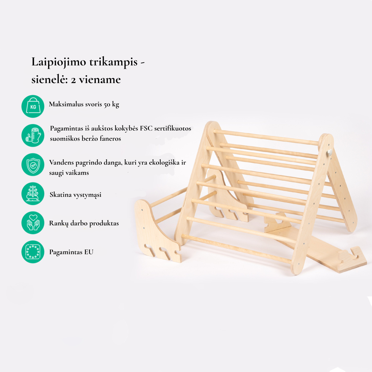 Vaikiškas laipiojimo trikampis - sienelė 2in1 | Natūralios spalvos - Image 10