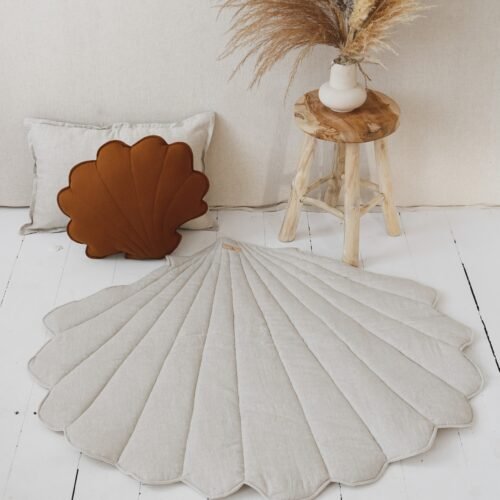 organinės medvilnės ir lino kilimėlis smėlio spalvos kriauklė