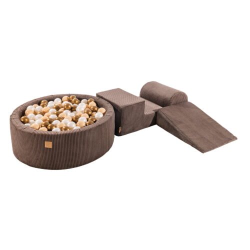 Minkštų modulių rinkinys su kamuoliukų baseinu | Rudas veliūras