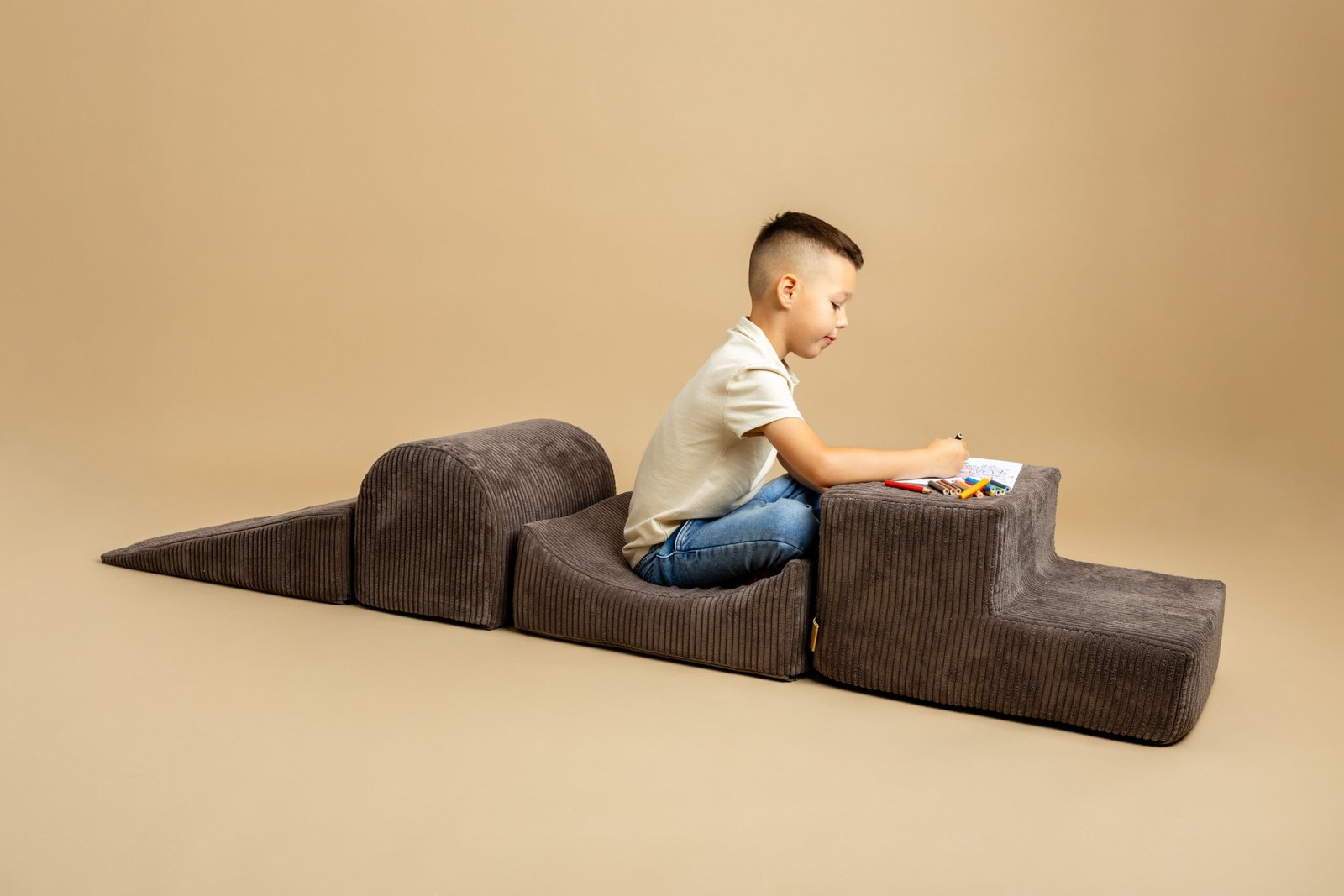 Minkštų modulių rinkinys su kamuoliukų baseinu | Smėlio spalvos - Image 2